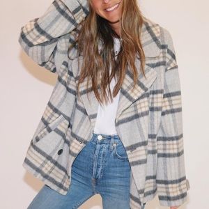 SOMETHING NAVY Plaid Coat